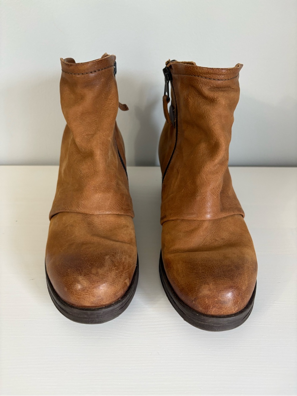 Miz Mooz Stoney Brown Leather Ankle Boots 38 Boho Vintage-Inspired Block Heel - Picture 2 of 11